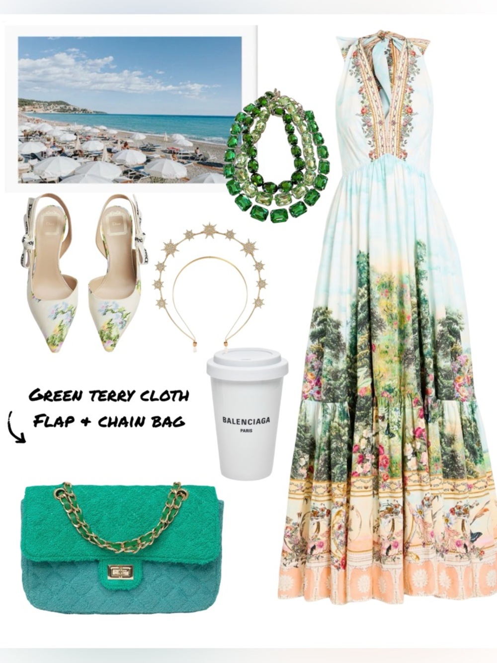 Green Ombre Terrycloth Flap Bag With Chain